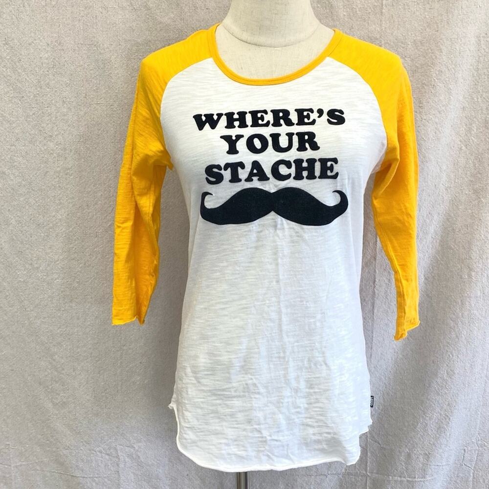 Vans white/mustard‎ Where's Your Mustache Women's baseball tee Size Medium